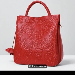 Crimson Floral Embossed Shoulder Bag